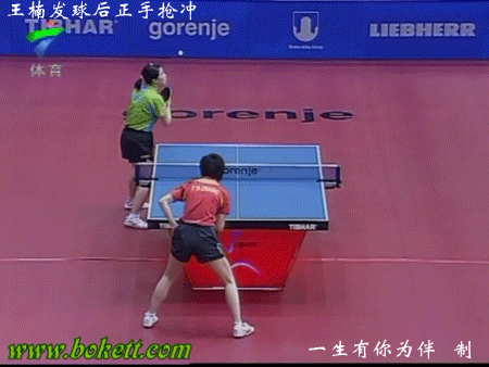 王楠發(fā)球后正手搶沖